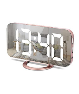 U-Pick Digital Alarm Clock, 66 Large Mirrored Led Clock With Dual Usb Charger Ports Easy Snooze Function 3 Adjustable Brightness Suitable For Bedroom Home Office (Rose Gold)