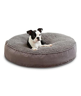 Happy Hounds Scout Deluxe Round Pillow Style Sherpa Dog Bed, Small, Gray