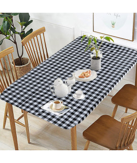 Fitable Black And White Checkered Tablecloth With Elastic - 30X96 - Waterproof Vinyl Fitted Picnic Table Cover With Flannel Backing, Rectangle Outdoor Tablecloth For 8 Foot Table, Folding Table