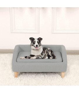 Pet Sofa Bed, Linen Fabric Couch with Washable Cushion & Wooden Legs for Small Dog Cat (Gray)