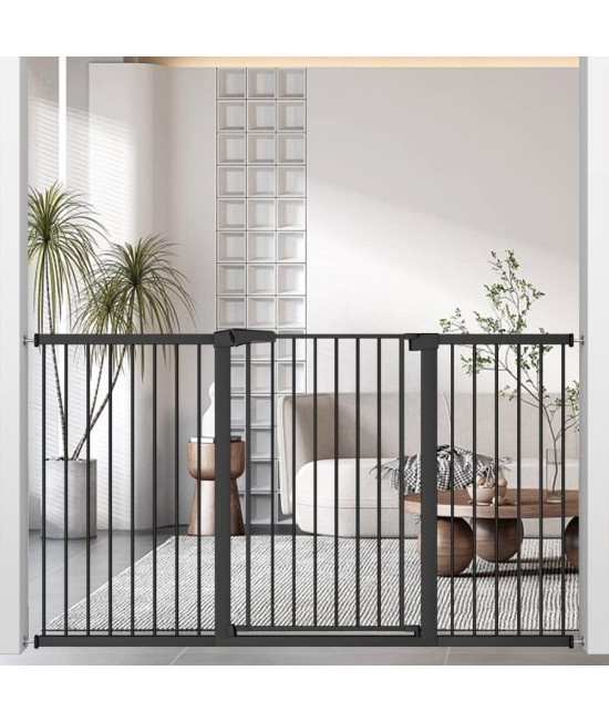 Stand 385 Extra Tall Dog Gate For The House - 6260-6535 Wide Long Large Pressure Mounted Baby Gates With Door For Stairs Doorways - Walk Through Indoor Toddler Puppy Dog Safety Gate