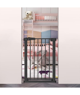 385 Extra Tall Narrow Pet Gate - Walk Through Baby Gates With Door For The House Stairs Doorway - Child Puppy Dog Gates Fence Pressure Mounted Safety Gate 2677-2953 Wide Black