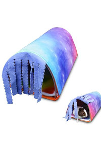HOMEYA Small Animal Tunnel, Hamster Hideout guinea Pig cage Accessories Toys, Pet Fleece Forest curtain Tubes Hideaway Removable Reversible Bedding for Rat Hedgehog Sugar glider and chinchilla-Sky