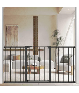 385 Extra Tall Dog Gate 7638-7913 Wide - Long Large Pressure Mounted Baby Gates With Door For The House Stairs Doorways - Walk Through Toddler Puppy Pet Safety Fence Gate Black