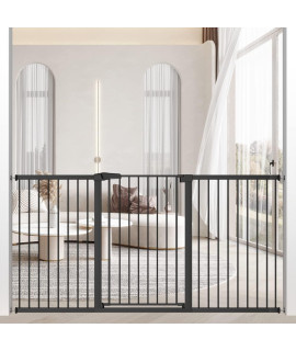 385 Extra Tall Dog Gate 7362-7638 Wide - Long Large Pressure Mounted Baby Gates With Door For The House Stairs Doorway - Walk Through Toddler Puppy Pet Safety Fence Gate Black