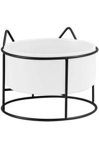 Zoneyila Raised Cat Dog Bowl, 15A Tilted Elevated Cat Bowl For Food And Water, Ceramic Basic Dog Cat Feeding Bowls With Stand, Flat Faced Cats Friendly, Protect Pets Spine, 15 Oz, White Bowl