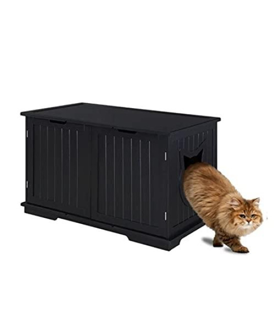 Pet Hup Hup X-Large Cat Washroom Bench Litter Box Enclosure Furniture Box House (Black)