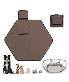 Zhilishu Hexagon Washable Liner For Small Animal Playpen, Portable Reusable Guinea Pig Playpen Pad Hamster Cage Pee Pad Super Absorbent Indoor Waterproof Anti-Slip For Rabbit Bunny (Brown)