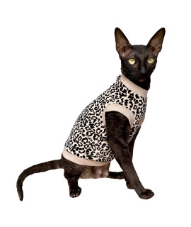 Kotomoda Hairless Cat's Cotton Stretch T-Shirt White Leopard Organic Velour for Sphynx Cat (XL)