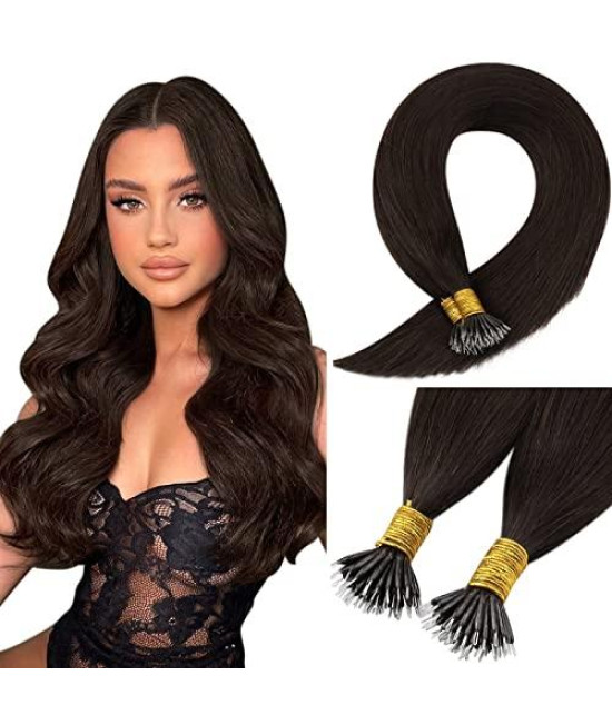 Sunny Dark Brown Nano Hair Extensions Real Human Hair Nano Bead Hair Extensions Silky Nano Tip Hair Extensions Thick End 50G 16Inch