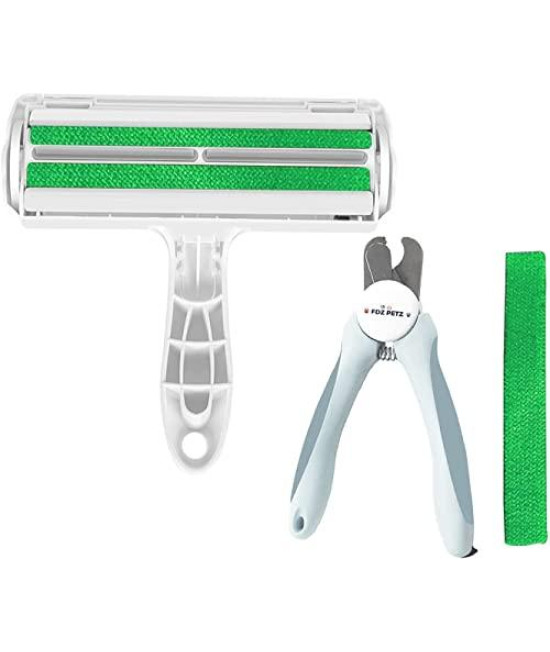 Pet Hair Remover Roller - Pet Hair Lint Roller Animal Hair Removal Tool for Pet Shedding - Easily Remove Cat & Dog Hair from Couch, Carpet, Furniture - Bonus Nail Clippers & Brush (Green)
