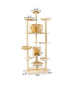 NC 80 inch Multi-Storey cat Tree, Movable cat Tower Furniture, cat Claw Post with sisal Covering, 3 Padded Plush Braces, Double Apartment and Basket Bed, Suitable for Large Kittens (Beige)
