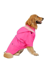 HDE Dog Raincoat Double Layer Zip Rain Jacket with Hood for Small to Large Dogs Pink - XL