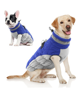Aofitee Winter Dog Coat Warm Fleece Dog Jacket For Cold Weather, Reflective Zip Up Puppy Dog Sport Vest With Leash Rings, Outdoor Pet Sweater Apparel Clothes For Small Medium Large Dogs, Blue M