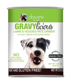 Dave's Pet Food Gravylicious Lamb & Veggies, Canned Dog Food, 12oz Cans, Case of 12, Made in The USA