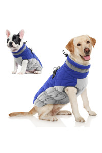 Aofitee Winter Dog Coat Warm Fleece Dog Jacket For Cold Weather, Reflective Zip Up Puppy Dog Sport Vest With Leash Rings, Outdoor Pet Sweater Apparel Clothes For Small Medium Large Dogs, Blue Xl