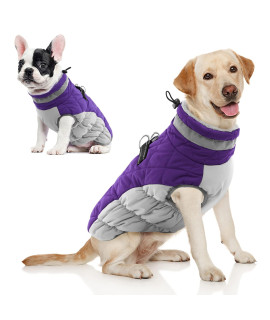 Aofitee Winter Dog Coat Warm Fleece Dog Jacket For Cold Weather, Reflective Zip Up Puppy Dog Sport Vest With Leash Rings, Outdoor Pet Sweater Apparel Clothes For Small Medium Large Dogs, Purple Xs