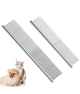 TanDraji Dog combs for grooming, 2 Pack Metal Dog comb with Rounded Teeth, Stainless Steel cat comb for Removing Tangles and Knots for Long and Short Haired Dogs and cats