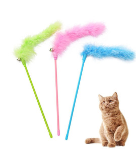 Cat Wand Toys, 3 Pcs Interactive Cat Feather Toys Colorful Cat Teaser Wand With Bell For Indoor Cats, Kitties