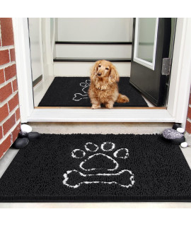 AROGAN Doormat Dog Chenille Doormats Indoor Entrance Black, Pet Indoor Door Mats Washable for Mud Entry Indoor Busy Area Dogs Muddy Pawprints 24x36 Inch