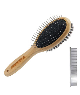 Dog Brush Cat Brush, Vokiuler Double Sided Bristle And Pin Pet Brush For Dog Grooming, Real Boar Bristle Shedding Brush With Bamboo Handle For Long Short Hair, 2 Pack Dog Comb, Black