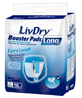 Incontinence Booster Pads by LivDry Extra Absorbent Protection for Adults, Unisex Disposable comfortable Pad (16 count, Long Length)