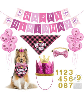 Selemoy Dog Birthday Party Supplies, Dog Birthday Hat Bandana Scarf with Cute Dog Bow Tie, Flag, Balloons for Small Medium Dogs Pets, Doggie Birthday Party Supplies Decorations