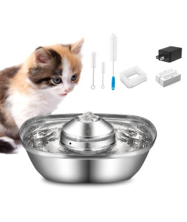 Lionpapa Cat Fountain Water Bowl: Stainless Steel Auto Water Dispenser for Cats with Ultra-Quiet Design, 85oz/2.5L Pet Fountain with Replacement Filter, Still Supply Water When Power Off, Fresh Water