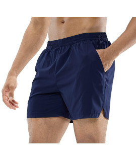 Mier Mens Workout Running Shorts Quick Dry Active 5 Inches Shorts With Pockets, Lightweight And Breathable, Navy, Xl