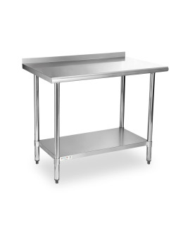 Stableink Nsf Stainless Steel Table, 24 X 36 Inches Metal Prep & Work Table With Backsplash, Adjustable Undershelf And Table Foot, For Commercial Kitchen, Restaurant, Hotel And Garage (Without Caster Wheels)