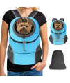 Yudodo Pet Dog Backpack Carrier Small Dog Front Carrier Pack Reflective Head Out Motorcycle Puppy Carrying Bag Backpack For Small Medium Dogs Cats Rabbits Outdoor Travel Hiking Cycling (L,Sky Blue)