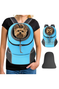 Yudodo Pet Dog Backpack Carrier Small Dog Front Carrier Pack Reflective Head Out Motorcycle Puppy Carrying Bag Backpack For Small Medium Dogs Cats Rabbits Outdoor Travel Hiking Cycling (L,Sky Blue)