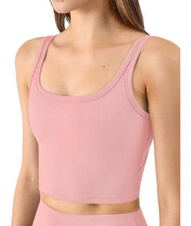 Kikiwing Womens Longline Sports Bra Workout Crop Top Tank Tops For Women Yoga Tops For Women Ribbed Crop Top Workout Tops Pink M