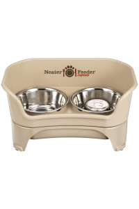 Neater Feeder Express for Medium to Large Dogs with Slow Feed Bowl - Mess Proof Pet Feeder with Stainless Steel Water Bowl & Slow Feed Food Bowl - Drip Proof, Non-Tip, and Non-Slip - Almond
