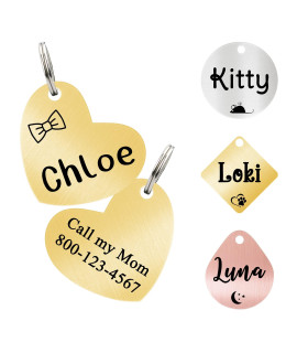 Ultra Joys Cat Tags Personalized Small Cat Dog ID Tag - Cat Collar with Name Tag Pet Tags for Cats - Stainless Steel Cat Name Tags - Pet Tags for Cats Both Side Engravable, Heart Tag in Gold