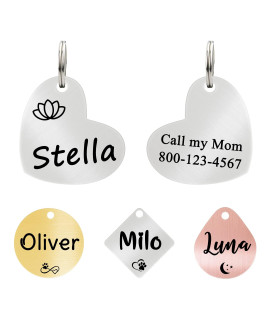 Ultra Joys Cat Tags Personalized Small Cat Dog ID Tag - Cat Collar with Name Tag Pet Tags for Cats - Stainless Steel Cat Name Tags - Pet Tags for Cats Both Side Engravable, Heart Tag in Silver