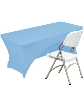 Fhberni Spandex Table cover 5 ft Fitted Polyester Tablecloth Stretch Table cover Table Topper Open Back - Lightblue