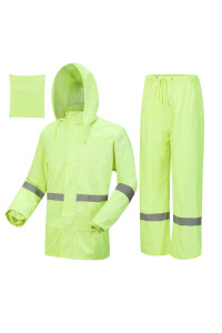 AMKsedom Rain Suits for Men Women Waterproof, Breathable Rain coats with Eye-catching Reflective Strip, Durable Rain gear Jacket Pants (X-Large, Yellow)