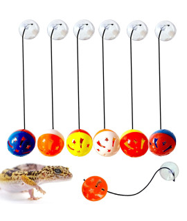6 Pack Bearded Dragon Toy Bell Balls, Reptile Lizard Toy Balls with Suction Cups and Ropes for Bearded Dragon, Lizard, Gecko and Other Small Pet Animals