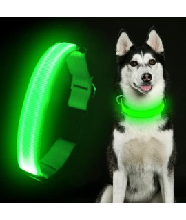 Colaseeme Led Dog Collar Light Up Dog Collars Micro Usb Rechargeable Adjustable Nylon Webbing Plastic Buckle D Ring Glow Safety Basic Dog Collars For Dogs Green, L-(212-2654-66 Cm)]