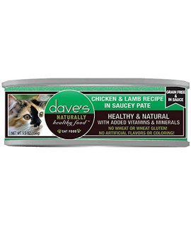 Dave's Pet Food Naturally Healthy Cat Food, Chicken & Lamb Recipe in Saucey Pate, Canned Cat Food, 5.5oz Cans, Case of 24, Made in The USA