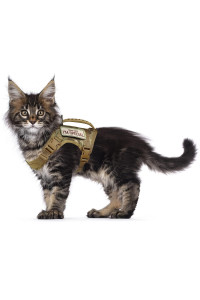 Tactical cat Harness for Walking Escape Proof, Soft Mesh Adjustable Pet Vest Harness for Large cat,Small Dog (L, Khaki)