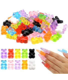 50 Pieces Nail gummy Bear charms, Resin Flatbacks candy Bear charms for Slime Nails DIY craft Scrapbooking Phone case Doll House Stationery Box Decoration(10 colors)