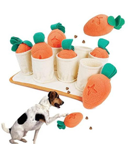 Dog Snuffle Toy Stuffed Mat Nosework Feeding Mat with 8 Carrots, Durable Dog Feeder Bowl Nose Work Game,Interactive Puppy Puzzle Toy Slow Feeding Mat for Encouraging Natural Foraging Skill