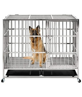 N /D Pet Crate Stainless Steel with Locking Caster Safety Buckles Door Multifunction Dog Kennel (Silver, One Size)