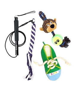 Foofy Flirt Pole Bundle, Extendable Dog Wand with Interactive Interchangeable Toys - Tug Rope Chew Shoe and Monkey Ball, Helps Stimulate Predation Instinct Stress Relief Training, Indoor Outdoor Use