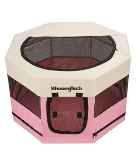 XhuangTech Portable Foldable Pet Tent for Puppy Dog Cat House Bed Tent with Iron Tube Waterproof Indoor Outdoor Cat Tent (Pink+Beige)
