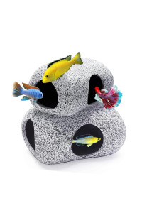 Munlit Ceramic Fish Tank Decorations, Betta Fish Tank Accessories Rock Caves, Stackable Aquarium Cichlid Cave, Betta Fish Hideout And House, Small Hiding Rock For Fish Bowl (2 Pcs Oval Style B)