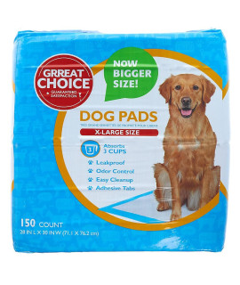 Grreat Choice Dog Extra Large Pads for Puppy Training, Indoor Dogs or Apartment Living, or Dogs with Incontinence, Disposable Polymer Quick Dry No Leaking Pee Pads for Dogs, Cats, Rabbits, 150 Count