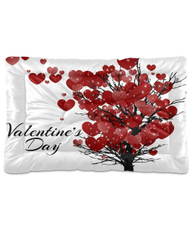 Valentines Day Red Hearts Tree Of Life White Black Red Pattern Dog Cat Bed Mat Soft Crate Pad Mattress Cushion For Small Medium Pets, Anti Slip Sleeping Kennel Mat Washable Dry 36X24 Inch